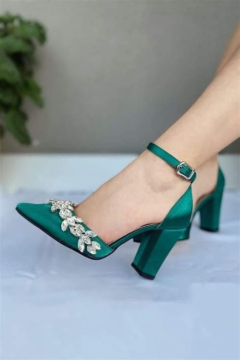 Green Block Heels T For Her Wedding Shoes Green Heels Emerald