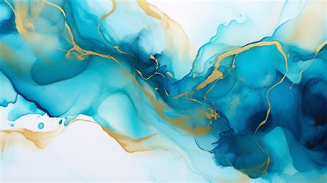 Abstract Ocean Inspired Alcohol Ink Blue Background With Watercolor