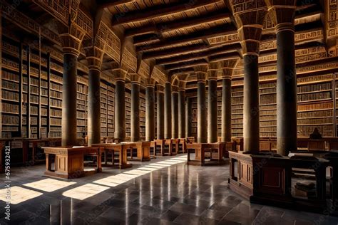 Inside Of The Ancient Library At Alexandria 2000 Years Ago Students