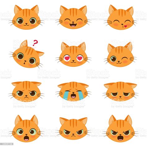 Set Of Cute Cartoon Ginger Cat With Various Emotions Cartoon Cat