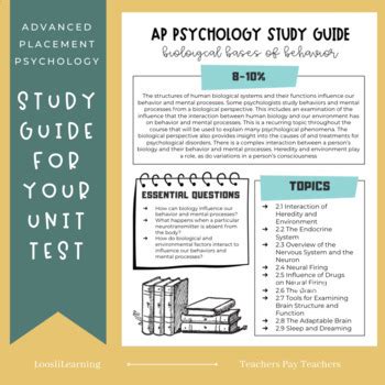 Ap Psychology Study Guide Biological Bases Of Behavior By Loosli Learning