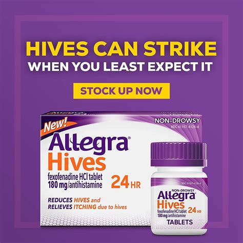 Allegra Hives Non Drowsy Antihistamine Tablets 30 Count 24hr Relief