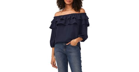 Vince Camuto Off The Shoulder Double Ruffle Top In Blue Lyst