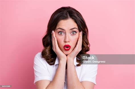 Photo Of Impressed Funky Young Lady Wear White Shirt Arms Cheeks