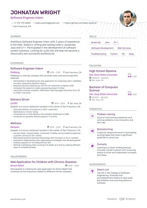 Software Engineer Intern Resume Examples Guide For