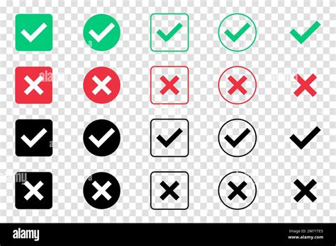 Green Check Mark And Red Cross Mark Icon Set Isolated Tick Symbols