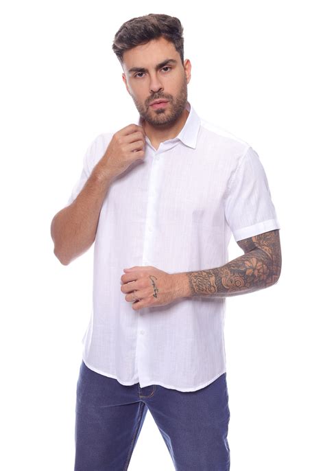 Camisa Masculina Linho Manga Curta Crocker