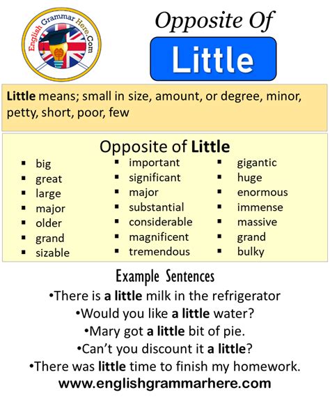 Opposite Of Little Antonyms Of Little Meaning And Example Sentences