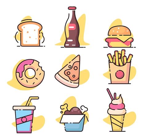 Premium Vector Free Vector Fastfood Icons Cartoon Set