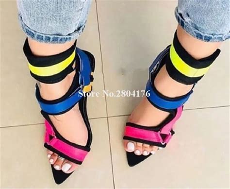 Brand Design Women Fashion Pointed Open Toe Mixed Colors Stiletto Heel Gladiator Sandals