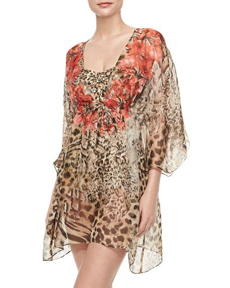 Gottex Maculato Silk Leopard Print Coverup Beach Dress