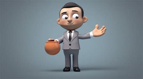 Business Attire 3d Rendering Of Grey Cartoon Character Holding Object