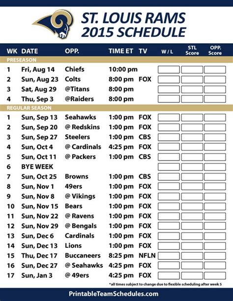 St Louis Rams Schedule Nfl Pinterest