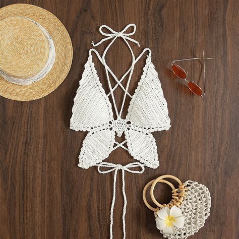 Sexy Crochet Top Butterfly Solid Bikini Boho Handmade Swimsuit