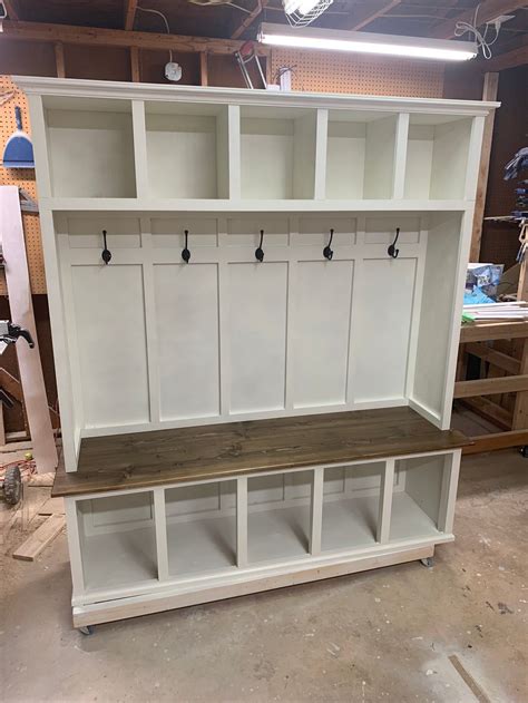 Farmhouse Hallway Tree With Bench And Storage Mudroom Etsy Built In