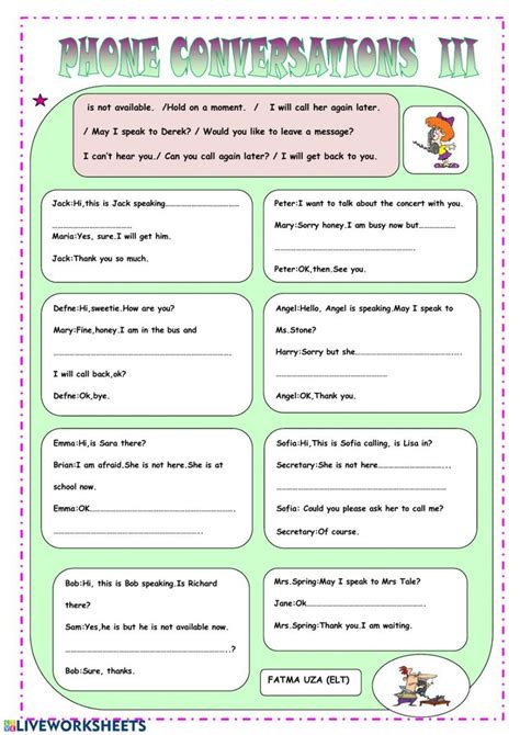 On The Phone Exercise Worksheet Reading Comprehension Lessons Esl