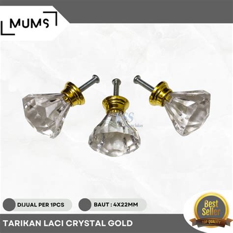 Jual Handle Tarikan Jendela Laci Lemari Knob Knop Bulat Crystal Gold