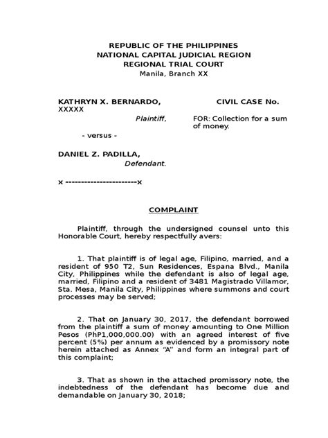 Republic Of The Philippines National Capital Judicial Region Regional Trial Court Pdf