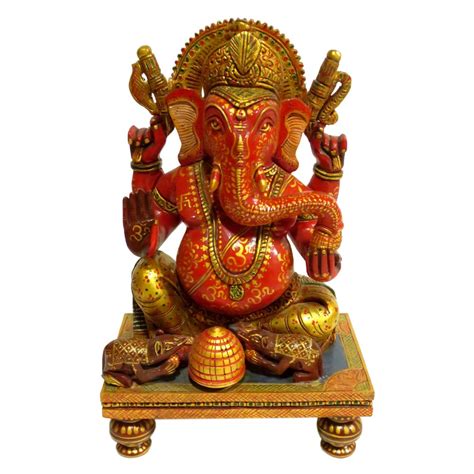 SNG Multicolor Shrinath Art Gallery Hand Made Wooden Chowki Ganesha