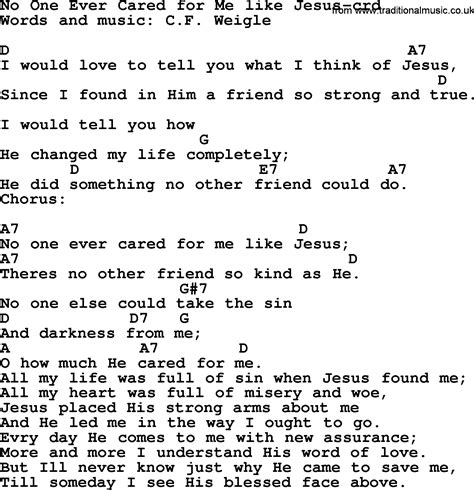 Top 500 Hymn No One Ever Cared For Me Like Jesus Lyrics Chords And Pdf