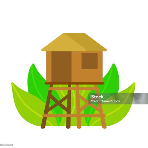 Banglo Gubuk Tropis Di Tiang Rumah Kayu Selatan Yang Eksotis Ilustrasi