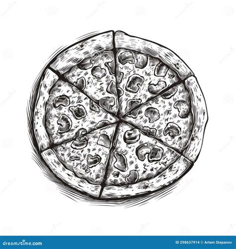 Pizza Sketch Hand Drawn Pizza Slices Traditional Pizzeria Engraving