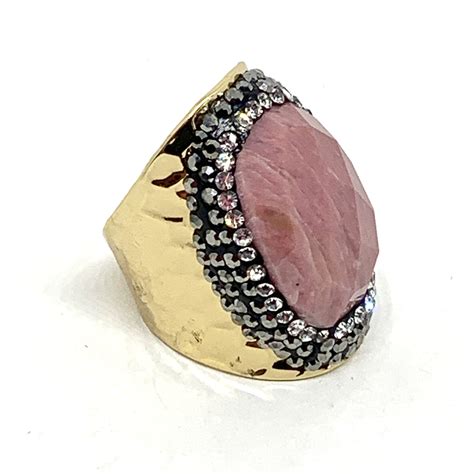 Bague strass dorée rhodochrosite Hypnochic