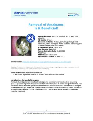 Fillable Online CE557 Removal Of Amalgams This Course Will Also