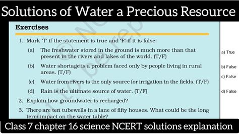 Solutions Of Water A Precious Resource Class 7 Chapter 16 Science NCERT