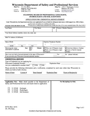 Fillable Online Dsps Wi Form 2722 Application For Credential