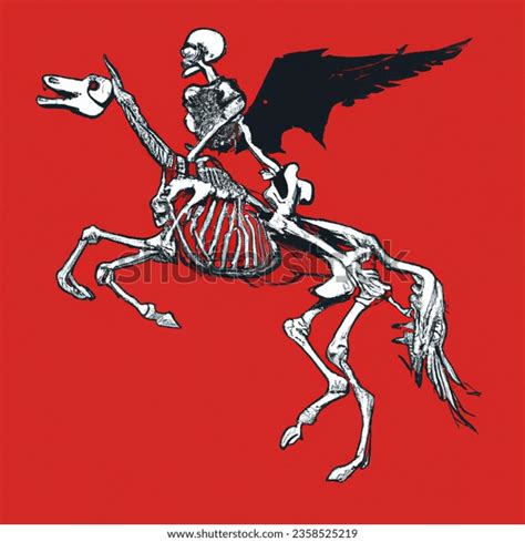Skeleton Riding Pegasus Skeleton Outline Black Ai Generated Image