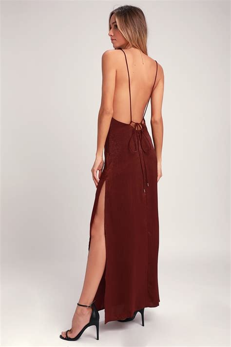 Sexy Burgundy Maxi Dress Backless Dress Satin Maxi Dress Lulus