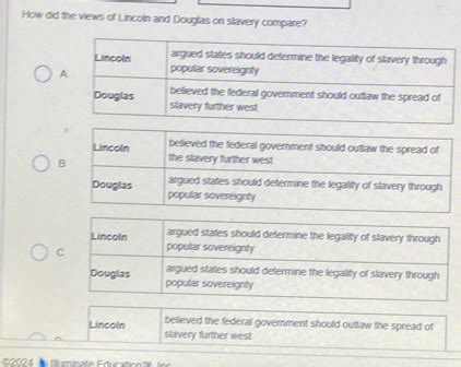 Solved How Did The Views Of Lincoln And Douglas On Slavery Compare