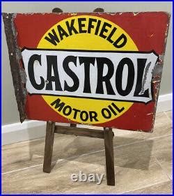 Original Castrol Wakefield Motor Oil Enamel Sign Double Sided Uk By