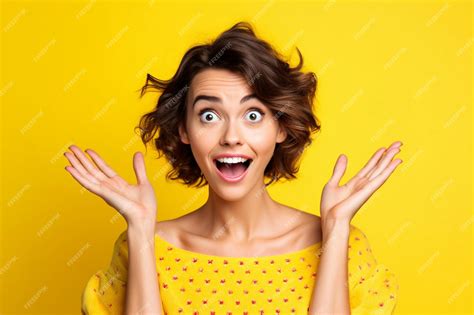 Premium Ai Image A Woman In A Yellow Dress With Her Hands Up In Front Of Her Face And Her