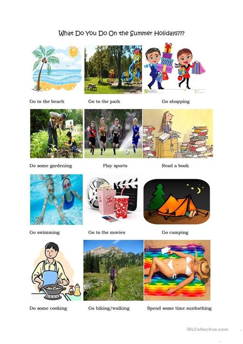 What Do You Do On The Summer Holidays English Esl Worksheets Holiday Worksheets Summer