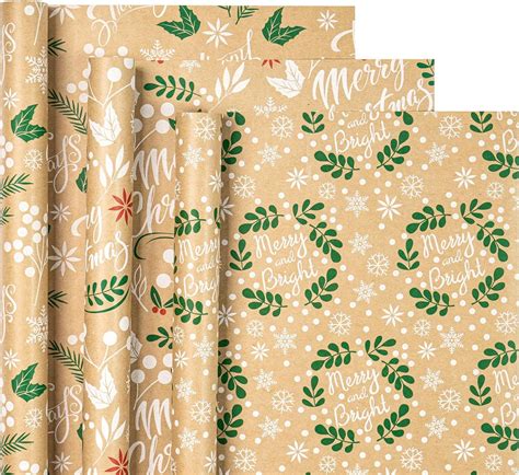 Ruspepa Kraft Christmas Wrapping Paper Roll Mini Roll Rolls