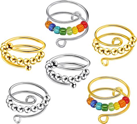 Fanshiontide 6 Stück Verstellbare Anxiety Ring Set Fidget Ring Anti