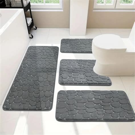 Cobblestone Embossed Bathroom Bath Mat Coral Fleece Non Slip Carpet In