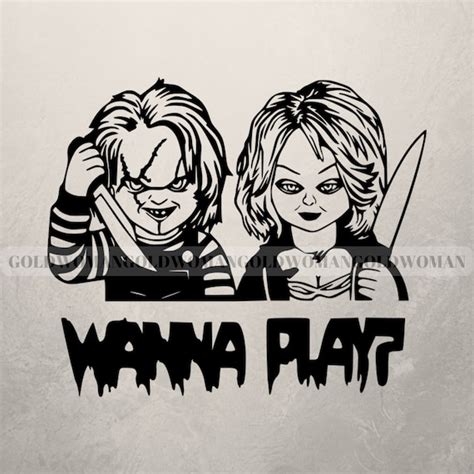 Chucky And Tiffany Svg Wanna Play Svg Silhouette Halloween Etsy