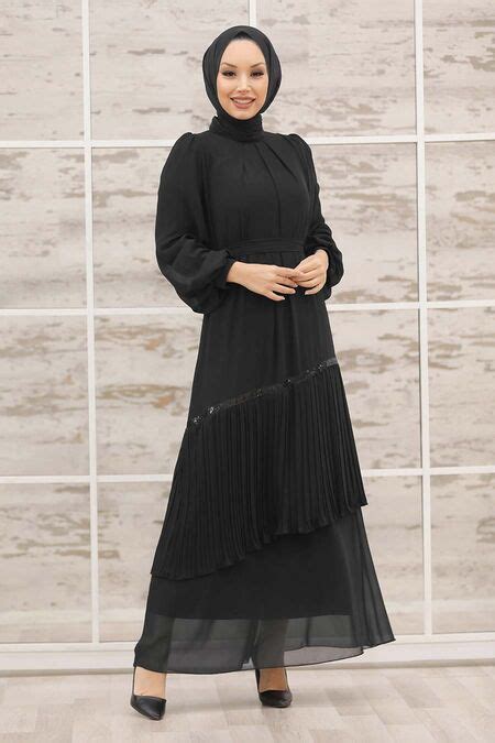 Black Hijab Evening Dress 40602s Neva