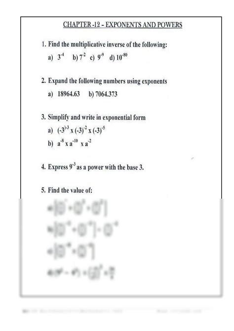 Solution Cbse Class Exponents And Powers Worksheet Studypool