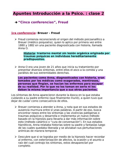 Apuntes Introducción a la psico clase 2 cinco conferencias de Freud