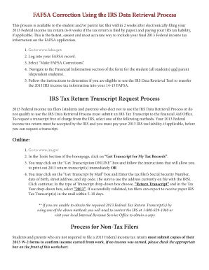 Fillable Online Hlg Fafsa Correction Using The Irs Data Retrieval