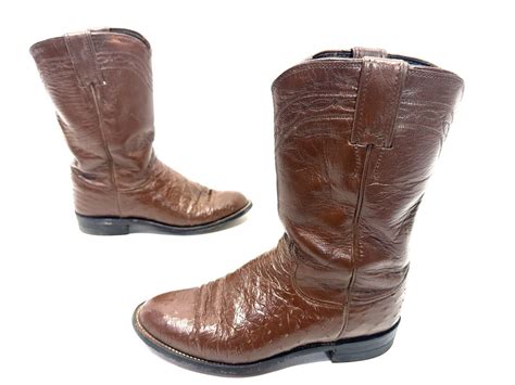 Justin Brown Smooth Ostrich Cowboy Western Roper Boot Gem