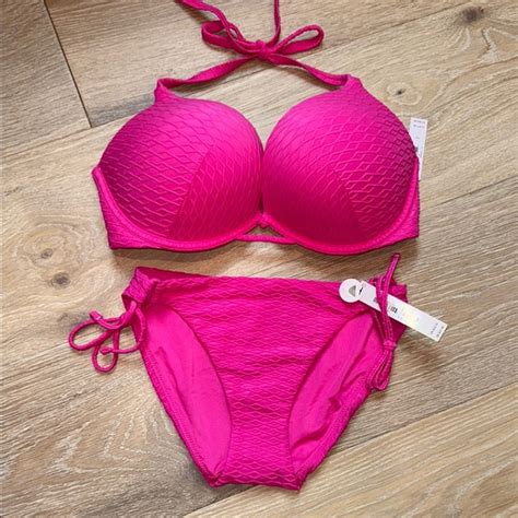 Victoria S Secret Swim Nwt Victorias Secret Vibrant Pink Textured Bikini Set Poshmark