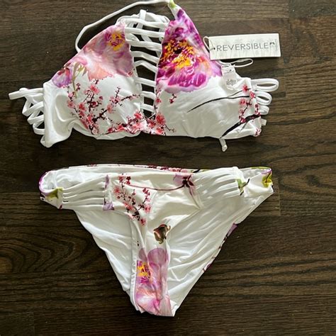 Tinibikini Swim Tinibikini Reversible Floral Caged Halter Bikini