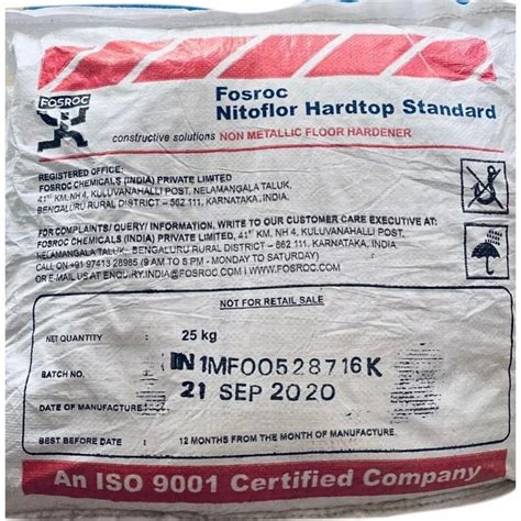 Fosroc Nitoflor Hardtop Standard Waterproofing Chemical Packaging Size