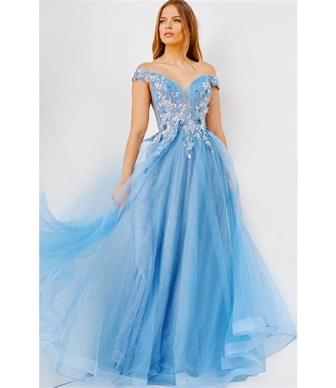 Robe Off Shoulder En Tulle Bleu Ciel Mirage