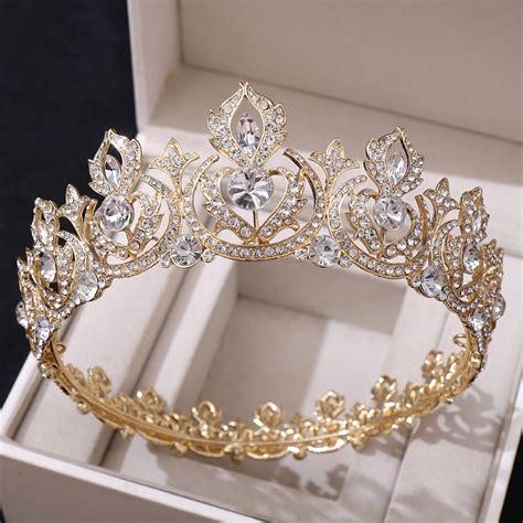 Gold Alloy Beaded Bridal Tiara In Round With Rhinestone Accents Artofit